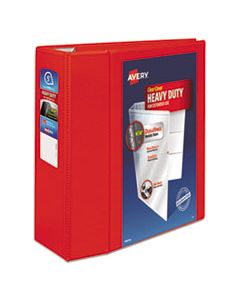 AVE79327 HEAVY-DUTY VIEW BINDER WITH DURAHINGE AND LOCKING ONE TOUCH EZD RINGS, 3 RINGS, 5" CAPACITY, 11 X 8.5, RED