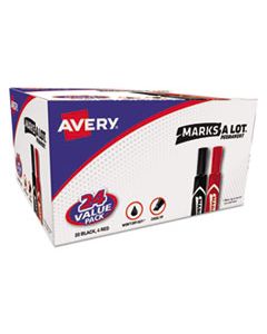 AVE98187 MARKS A LOT REGULAR DESK-STYLE PERMANENT MARKER VALUE PACK, BROAD CHISEL TIP, ASSORTED COLORS, 24/PACK