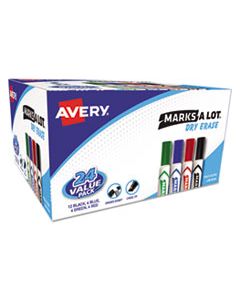 AVE98188 MARKS A LOT DESK-STYLE DRY ERASE MARKER VALUE PACK, BROAD CHISEL TIP, ASSORTED COLORS, 24/PACK