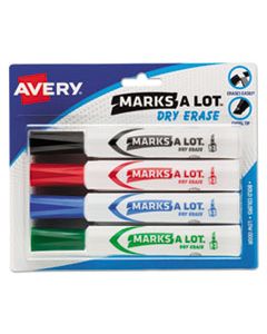 AVE24409 MARKS A LOT DESK-STYLE DRY ERASE MARKER, BROAD CHISEL TIP, ASSORTED COLORS, 4/SET