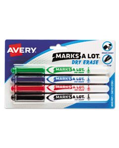 AVE24459 MARKS A LOT PEN-STYLE DRY ERASE MARKER, MEDIUM BULLET TIP, ASSORTED COLORS, 4/SET