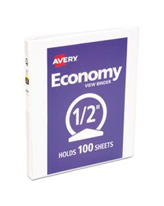 AVE05706 ECONOMY VIEW BINDER WITH ROUND RINGS , 3 RINGS, 0.5" CAPACITY, 11 X 8.5, WHITE