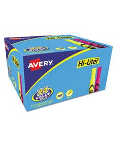 AVE98189 HI-LITER DESK-STYLE HIGHLIGHTERS, CHISEL TIP, ASSORTED COLORS, 24/PACK