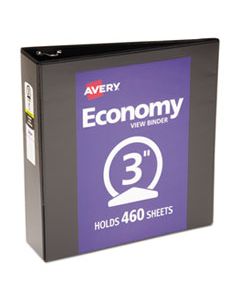 AVE05740 ECONOMY VIEW BINDER WITH ROUND RINGS , 3 RINGS, 3" CAPACITY, 11 X 8.5, BLACK