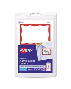 AVE5143 PRINTABLE ADHESIVE NAME BADGES, 3.38 X 2.33, RED BORDER, 100/PACK
