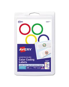 AVE5407 PRINTABLE SELF-ADHESIVE REMOVABLE COLOR-CODING LABELS, 1.25" DIA., ASSORTED COLORS, 8/SHEET, 50 SHEETS/BOX