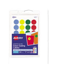 AVE05472 PRINTABLE SELF-ADHESIVE REMOVABLE COLOR-CODING LABELS, 0.75" DIA., ASSORTED COLORS, 24/SHEET, 42 SHEETS/PACK