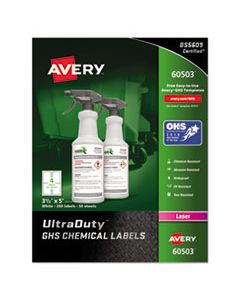 AVE60503 ULTRADUTY GHS CHEMICAL WATERPROOF AND UV RESISTANT LABELS, 3.5 X 5, WHITE, 4/SHEET, 50 SHEETS/BOX