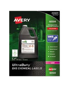AVE60504 ULTRADUTY GHS CHEMICAL WATERPROOF AND UV RESISTANT LABELS, 4 X 4, WHITE, 4/SHEET, 50 SHEETS/BOX