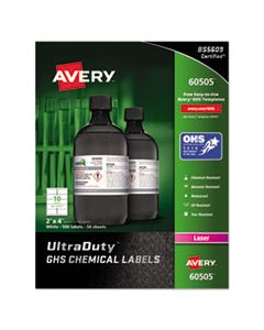 AVE60505 ULTRADUTY GHS CHEMICAL WATERPROOF AND UV RESISTANT LABELS, 2 X 4, WHITE, 10/SHEET, 50 SHEETS/BOX