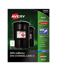 AVE60521 ULTRADUTY GHS CHEMICAL WATERPROOF AND UV RESISTANT LABELS, 8.5 X 11, WHITE, 50/PACK