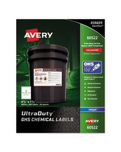 AVE60522 ULTRADUTY GHS CHEMICAL WATERPROOF AND UV RESISTANT LABELS, 4.75 X 7.75, WHITE, 2/SHEET, 50 SHEETS/PACK