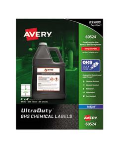 AVE60524 ULTRADUTY GHS CHEMICAL WATERPROOF AND UV RESISTANT LABELS, 4 X 4, WHITE, 4/SHEET, 50 SHEETS/PACK