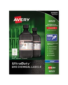 AVE60525 ULTRADUTY GHS CHEMICAL WATERPROOF AND UV RESISTANT LABELS, 2 X 4, WHITE, 10/SHEET, 50 SHEETS/PACK