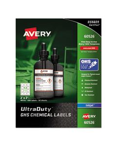 AVE60526 ULTRADUTY GHS CHEMICAL WATERPROOF AND UV RESISTANT LABELS, 2 X 2, WHITE, 12/SHEET, 50 SHEETS/PACK