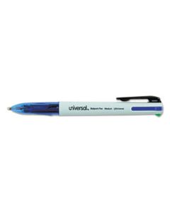 UNV44444 RETRACTABLE BALLPOINT PEN, BLACK/BLUE/GREEN/RED INK, WHITE/TRANS BLUE BARREL, 3/PACK