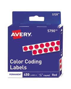 AVE05790 HANDWRITE-ONLY SELF-ADHESIVE REMOVABLE ROUND COLOR-CODING LABELS IN DISPENSERS, 0.25" DIA., RED, 450/ROLL