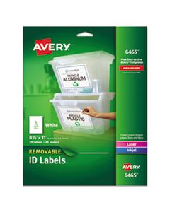 AVE6465 REMOVABLE MULTI-USE LABELS, INKJET/LASER PRINTERS, 8.5 X 11, WHITE, 25/PACK