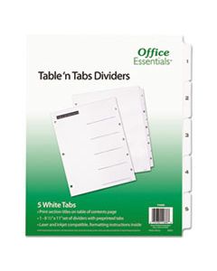 AVE11666 TABLE 'N TABS DIVIDERS, 5-TAB, 1 TO 5, 11 X 8.5, WHITE, 1 SET