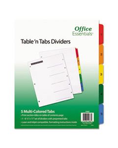AVE11667 TABLE 'N TABS DIVIDERS, 5-TAB, 1 TO 5, 11 X 8.5, WHITE, 1 SET