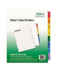 AVE11669 TABLE 'N TABS DIVIDERS, 8-TAB, 1 TO 8, 11 X 8.5, WHITE, 1 SET