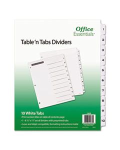 AVE11670 TABLE 'N TABS DIVIDERS, 10-TAB, 1 TO 10, 11 X 8.5, WHITE, 1 SET