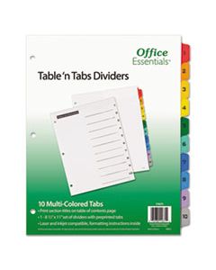 AVE11671 TABLE 'N TABS DIVIDERS, 10-TAB, 1 TO 10, 11 X 8.5, WHITE, 1 SET