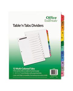 AVE11673 TABLE 'N TABS DIVIDERS, 12-TAB, 1 TO 12, 11 X 8.5, WHITE, 1 SET