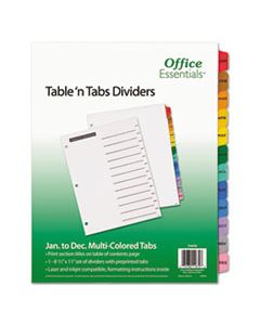 AVE11679 TABLE 'N TABS DIVIDERS, 12-TAB, JAN. TO DEC., 11 X 8.5, WHITE, 1 SET