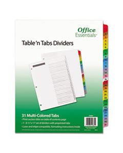 AVE11681 TABLE 'N TABS DIVIDERS, 31-TAB, 1 TO 31, 11 X 8.5, WHITE, 1 SET