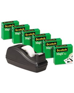 MMM810C40BK MAGIC TAPE DESKTOP DISPENSER VALUE PACK, 1" CORE, 0.75" X 83.33 FT, CLEAR