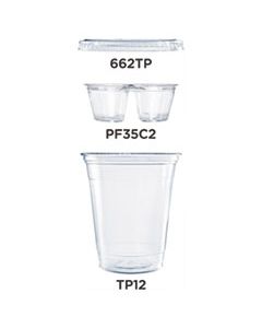 DCCPF35C2CP CLEAR PET CUPS WITH TWO COMPARTMENT INSERT, 12 OZ, CLEAR, 500 SETS/CARTON