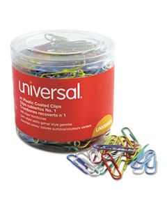 UNV95001 PLASTIC-COATED PAPER CLIPS, SMALL (NO. 1), ASSORTED COLORS, 500/PACK
