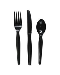 BWKFKTHWPSBLA THREE-PIECE CUTLERY KIT, FORK/KNIFE/TEASPOON, HEAVYWEIGHT, BLACK, 250/CARTON