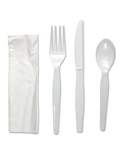 BWKFKTNHWPSWH FOUR-PIECE CUTLERY KIT, FORK/KNIFE/NAPKIN/TEASPOON, HEAVYWEIGHT, WHITE, 250/CT