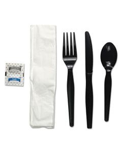 BWKFKTNSHWPSBLA 6-PC. CUTLERY KIT, CONDIMENT/FORK/KNIFE/NAPKIN/SPOON, HEAVYWEIGHT, BLACK, 250/CT