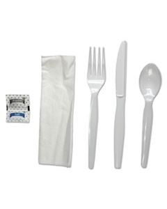 BWKFKTNSHWPSWH 6-PC. CUTLERY KIT, CONDIMENT/FORK/KNIFE/NAPKIN/SPOON, HEAVYWEIGHT, WHITE, 250/CT