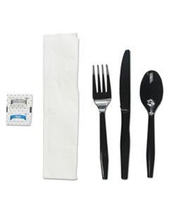 BWKFKTNSMWPSBLA SIX-PIECE CUTLERY KIT, CONDIMENT/FORK/KNIFE/NAPKIN/TEASPOON, BLACK, 250/CARTON