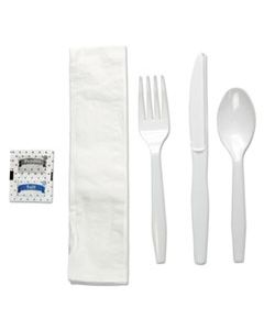 BWKFKTNSMWPSWH SIX-PIECE CUTLERY KIT, CONDIMENT/FORK/KNIFE/NAPKIN/TEASPOON, WHITE, 250/CARTON