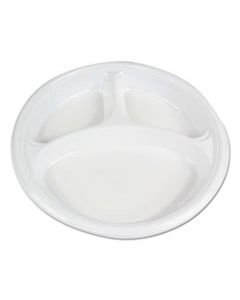 BWKPLTHIPS10WH3 HI-IMPACT PLASTIC DINNERWARE, PLATE, 10" DIA., 3 COMPARTMENTS, WHITE, 500/CARTON