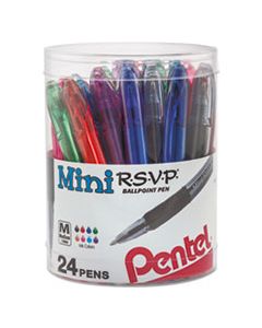 PENBK91MN24M R.S.V.P. MINI STICK BALLPOINT PEN, MEDIUM 1MM, ASSORTED INK/BARREL, 24/PACK