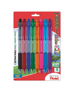 PENBK93CRBP8M R.S.V.P. RT RETRACTABLE BALLPOINT PEN, 1MM, ASSORTED INK, CLEAR BARREL, 8/PACK