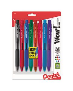 PENBK440BP8M WOW! RETRACTABLE BALLPOINT PEN, MEDIUM 1MM, ASSORTED INK/BARREL, 8/PACK