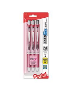 PENBL77PBP3ABC ENERGEL RTX RETRACTABLE GEL PEN, MEDIUM 0.7MM, BLACK INK, PINK BARREL, 3/PACK