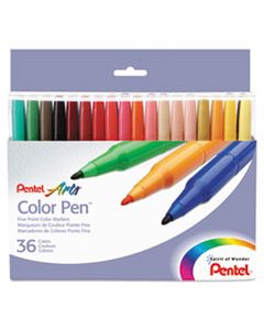 PENS36036 36-COLOR PEN SET, FINE BULLET TIP, ASSORTED COLORS, 36/SET