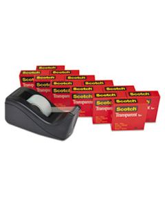 MMM600KC60 TRANSPARENT TAPE VALUE PACK WITH BLACK DISPENSER, 1" CORE, 0.75" X 83.33 FT, TRANSPARENT