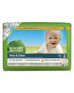 SEV44061PK FREE AND CLEAR BABY DIAPERS, SIZE 2, 12 LBS TO 18 LBS, 36/PACK