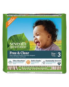 SEV44062PK FREE AND CLEAR BABY DIAPERS, SIZE 3, 16 LBS TO 24 LBS, 31/PACK