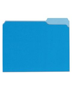UNV10501 DELUXE COLORED TOP TAB FILE FOLDERS, 1/3-CUT TABS, LETTER SIZE, BLUE/LIGHT BLUE, 100/BOX