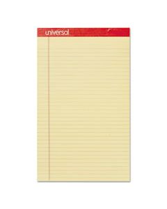 UNV40000 PERFORATED RULED WRITING PADS, WIDE/LEGAL RULE, 8.5 X 14, CANARY, 50 SHEETS, DOZEN